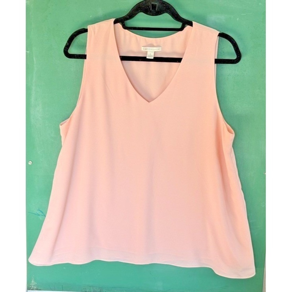 Womens Sleeveless V-Neck Double Layer Chiffon Blouse Peach Professional Size L